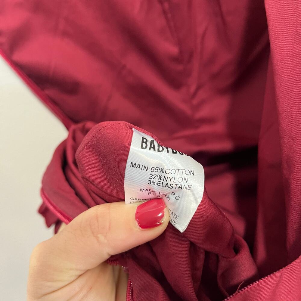 Babyboo Angelina Strapless Ruffle Maxi Dress NWT Burgundy Formal Gown Sz Small - Picture 5 of 12